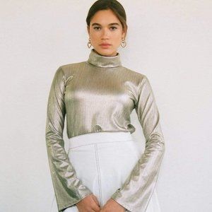 Eliza Faulkner Metallic Flare Turtleneck, sz L